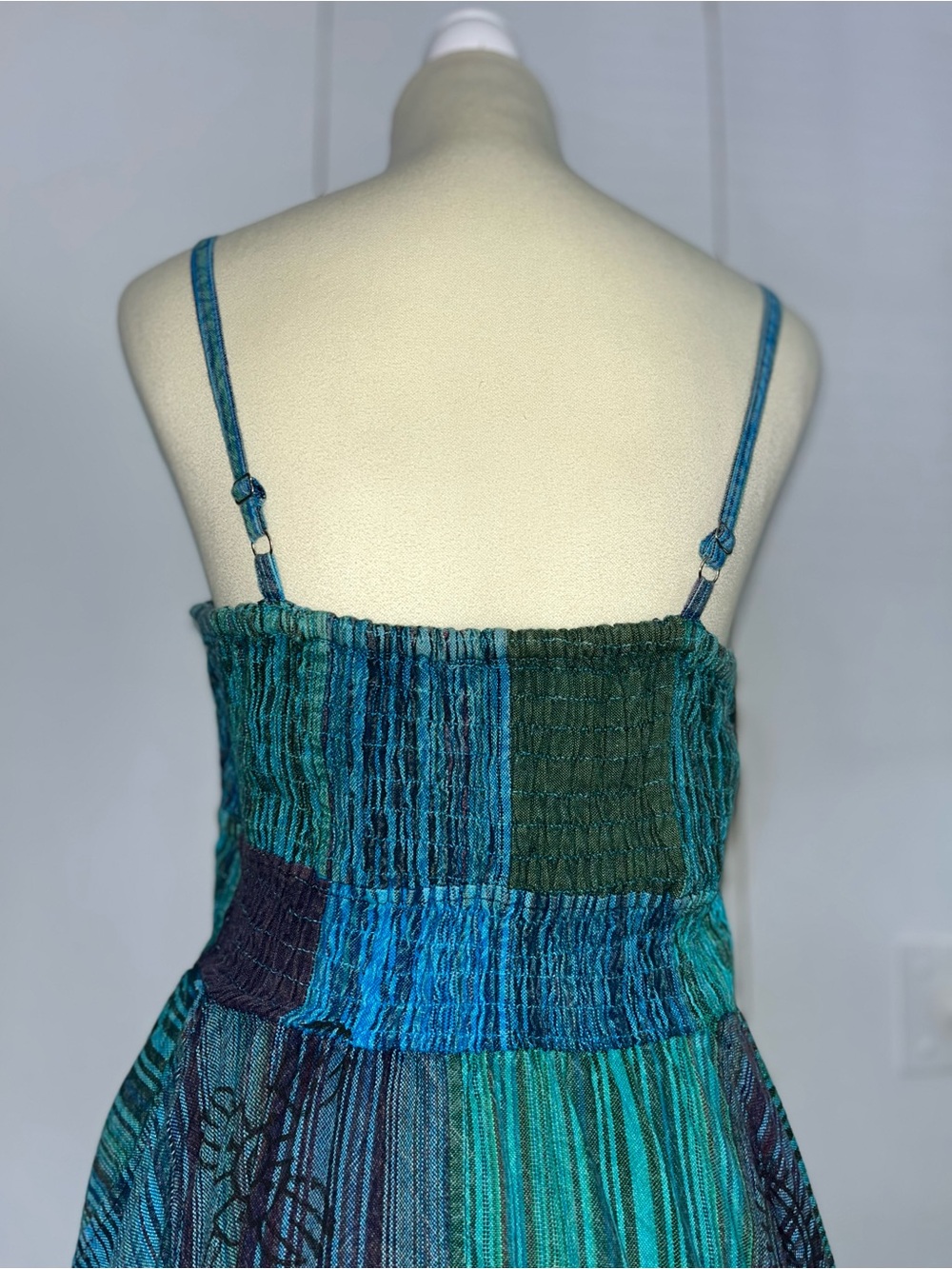 Ananta Cotton Patchwork & Printed Dress  Boho Crochet Trim Smocked Bodice NWT - Picture 9 of 13